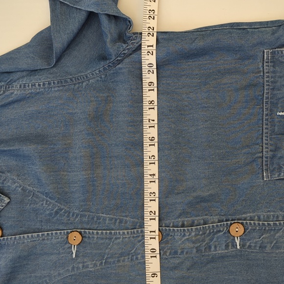 AKS for Nordstrom Tencel Lyocell Button Up Denim Look Coat M Blue Pockets AmyKSu - Picture 11 of 16